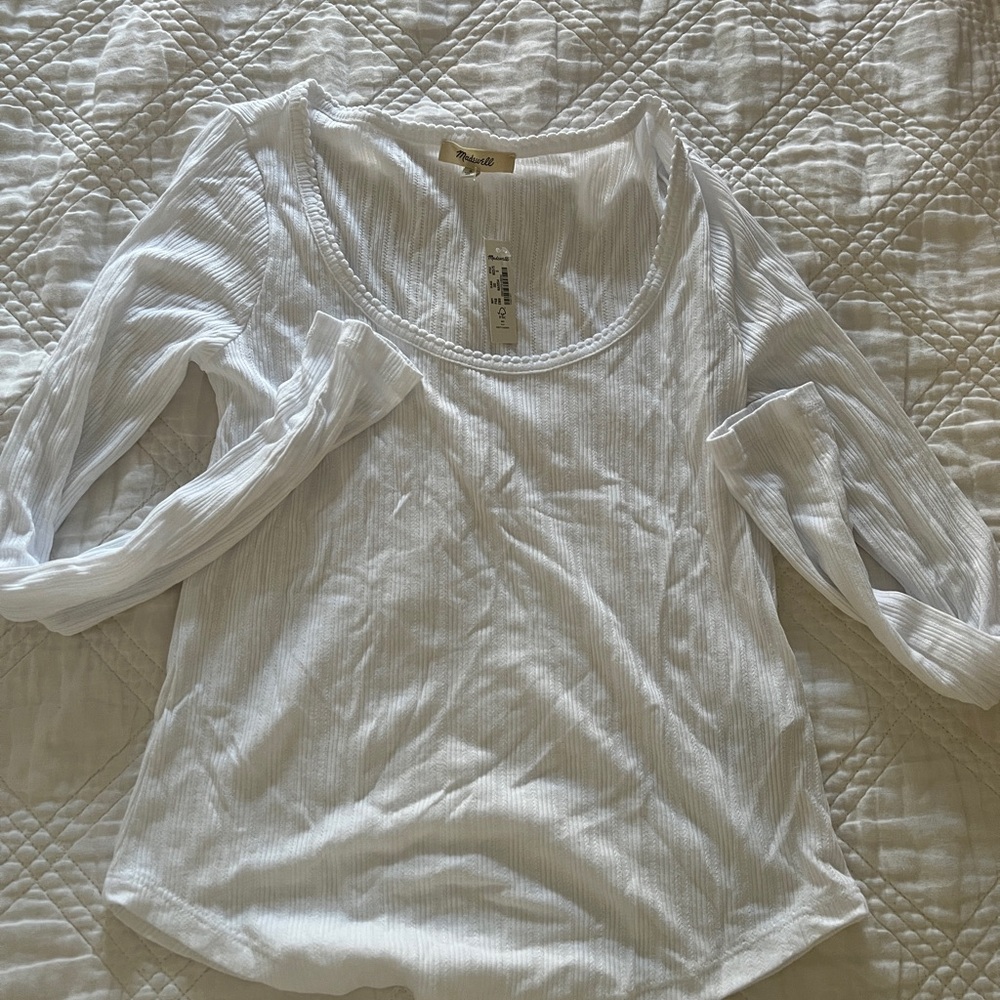 Madewell White Pointelle Long Sleeve Top